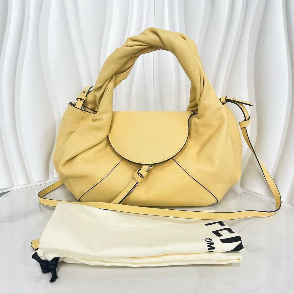 Fendi Yellow Leather Ruched Handle Shoulder Bag